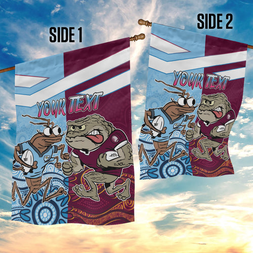 Custom QLD Cane Toad and NSW Cockroach Garden Flag Aboriginal Inspired Together