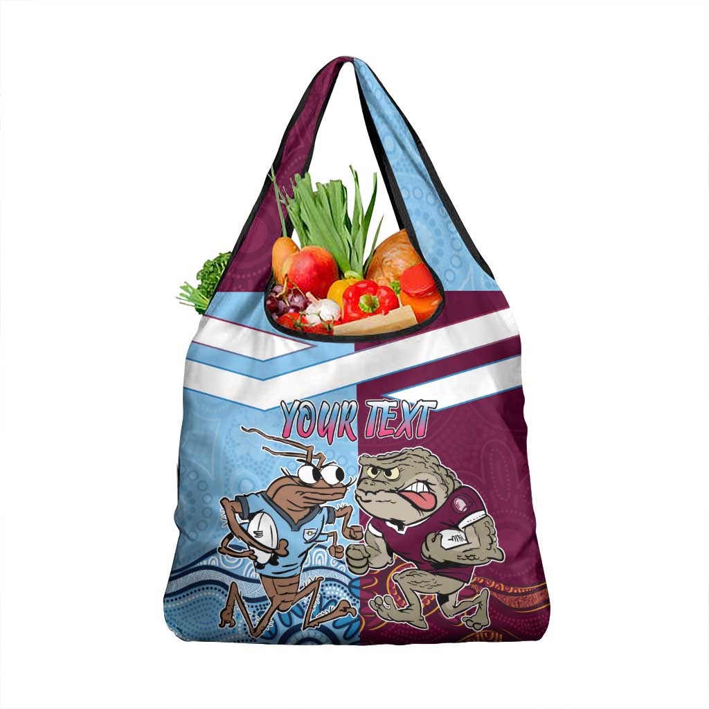 Custom QLD Cane Toad and NSW Cockroach Grocery Bag Aboriginal Inspired Together