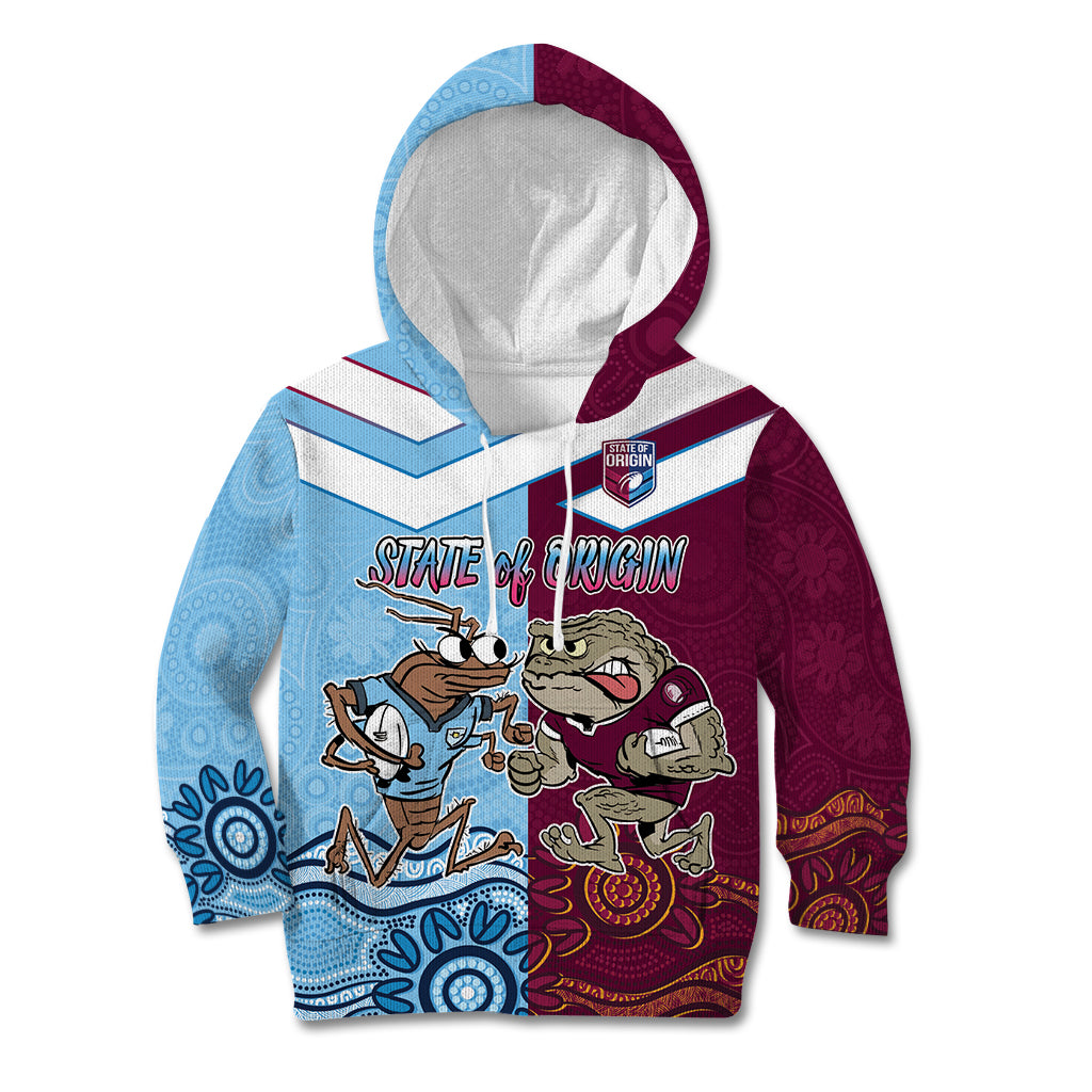 Custom QLD Cane Toad and NSW Cockroach Kid Hoodie Aboriginal Inspired Together