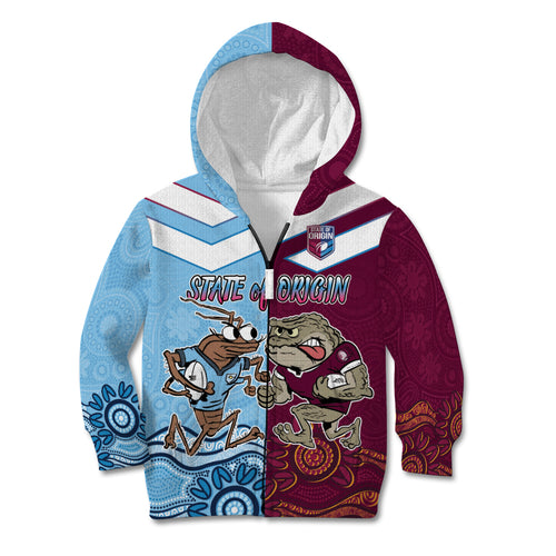 Custom QLD Cane Toad and NSW Cockroach Kid Hoodie Aboriginal Inspired Together