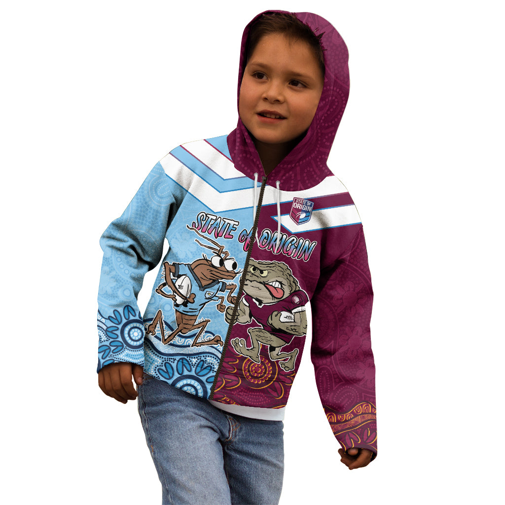 Custom QLD Cane Toad and NSW Cockroach Kid Hoodie Aboriginal Inspired Together