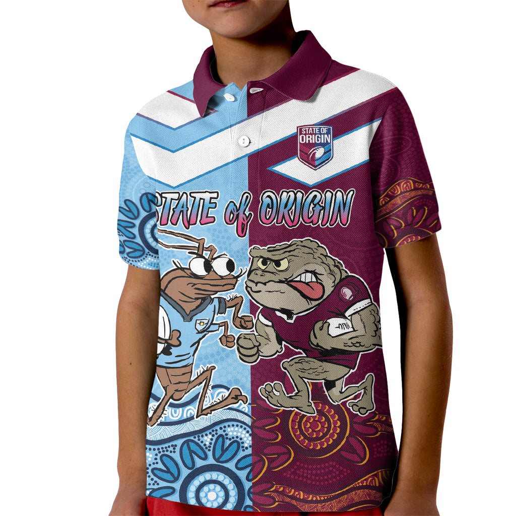 Custom QLD Cane Toad and NSW Cockroach Kid Polo Shirt Aboriginal Inspired Together