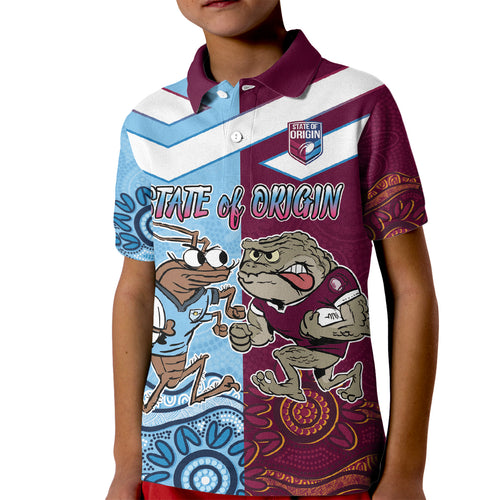Custom QLD Cane Toad and NSW Cockroach Kid Polo Shirt Aboriginal Inspired Together