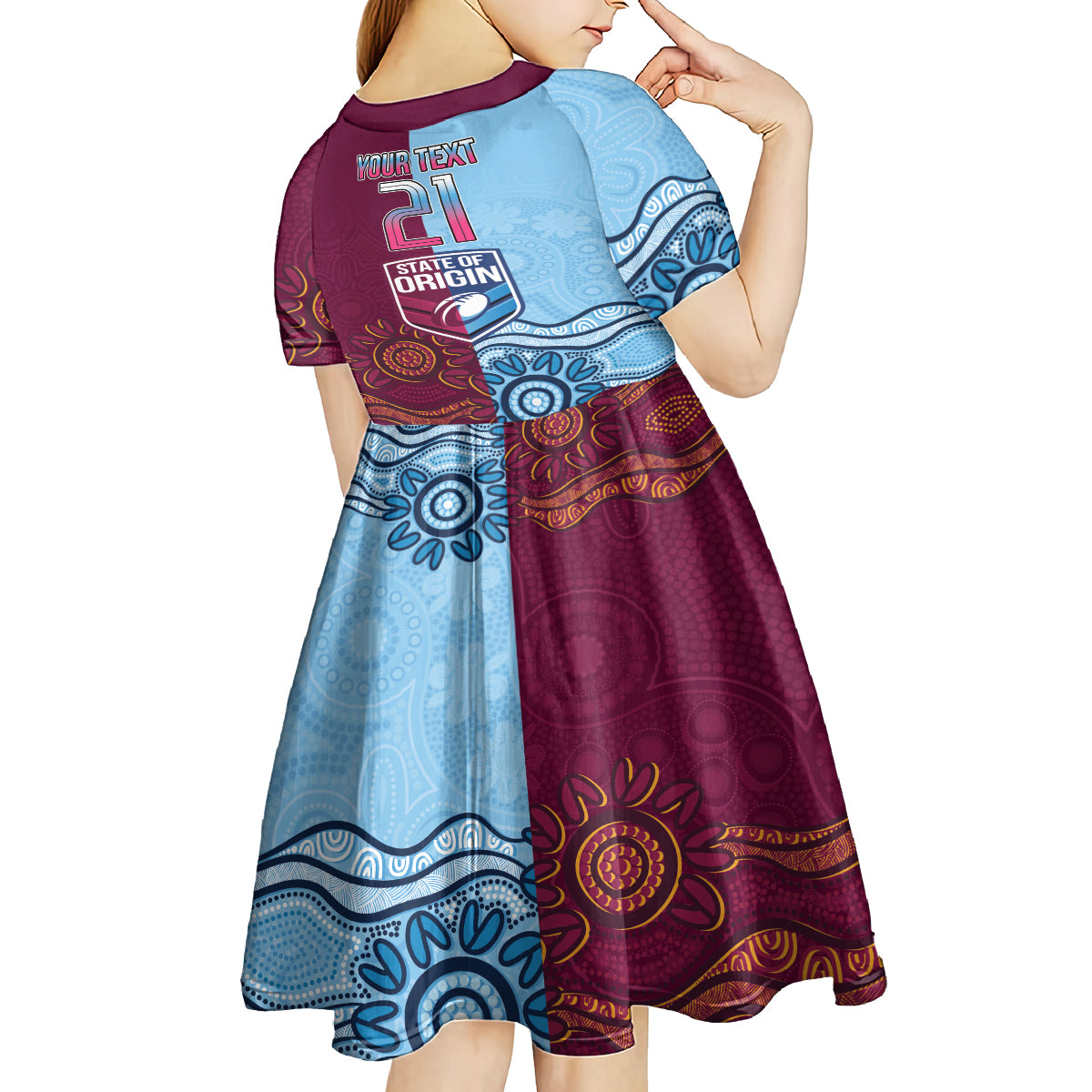 Custom QLD Cane Toad and NSW Cockroach Kid Short Sleeve Dress Aboriginal Inspired Together