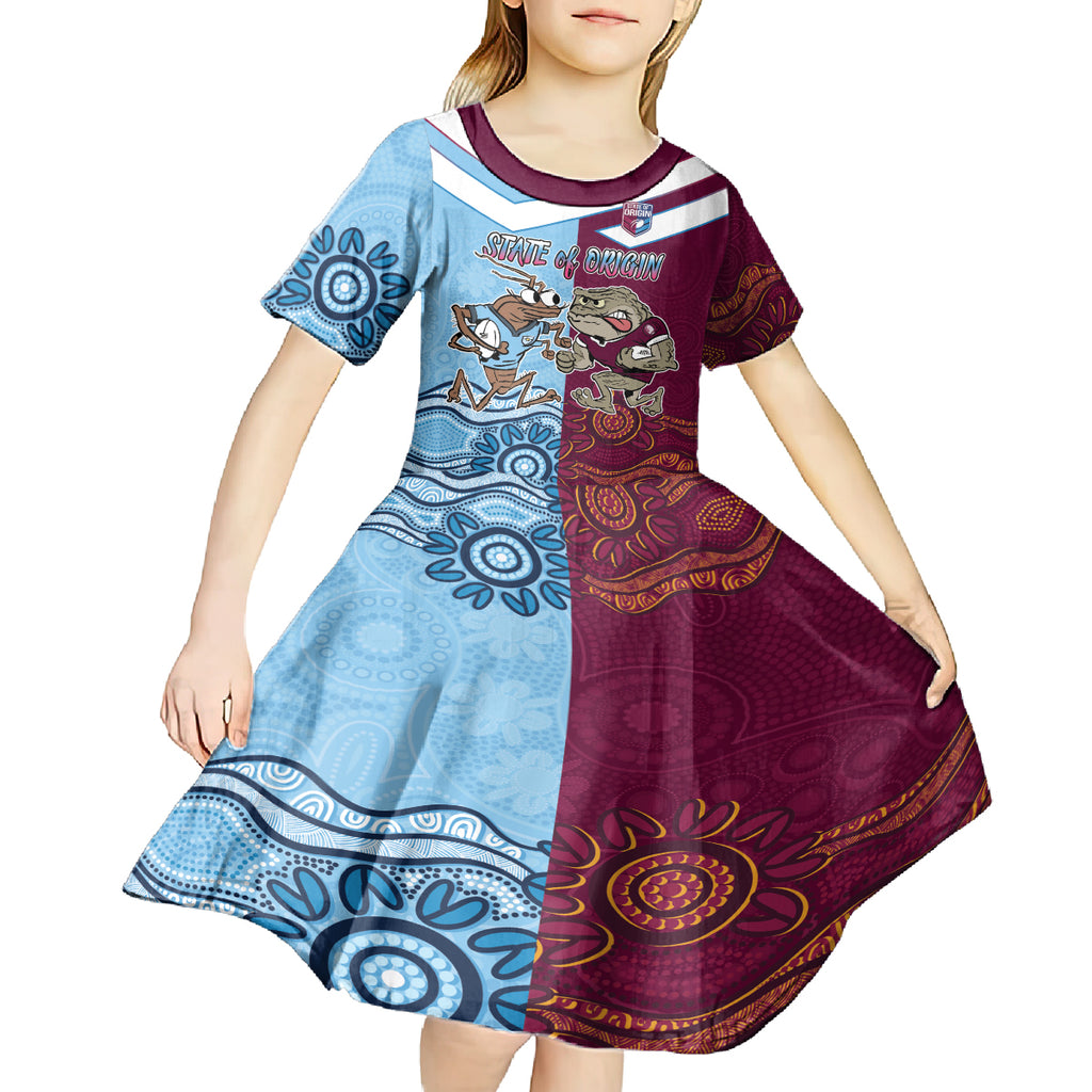 Custom QLD Cane Toad and NSW Cockroach Kid Short Sleeve Dress Aboriginal Inspired Together
