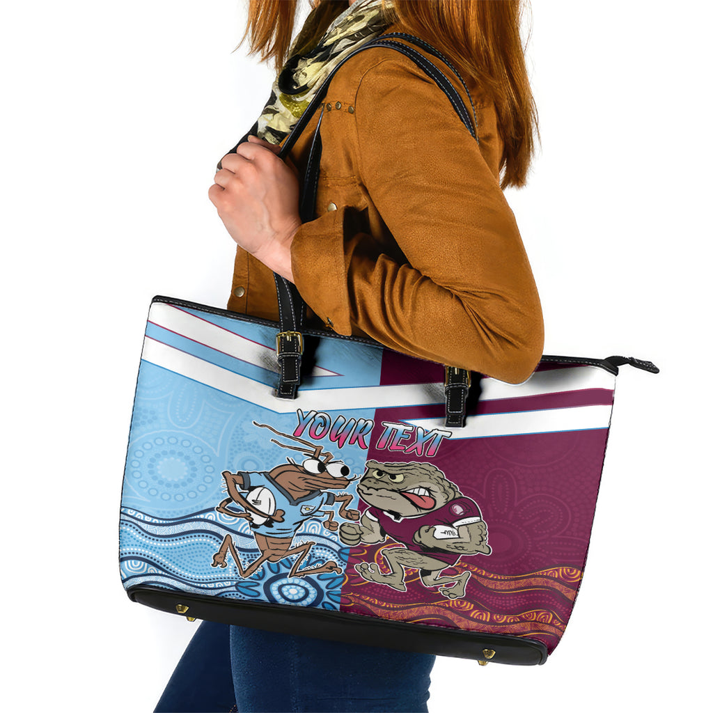 Custom QLD Cane Toad and NSW Cockroach Leather Tote Bag Aboriginal Inspired Together