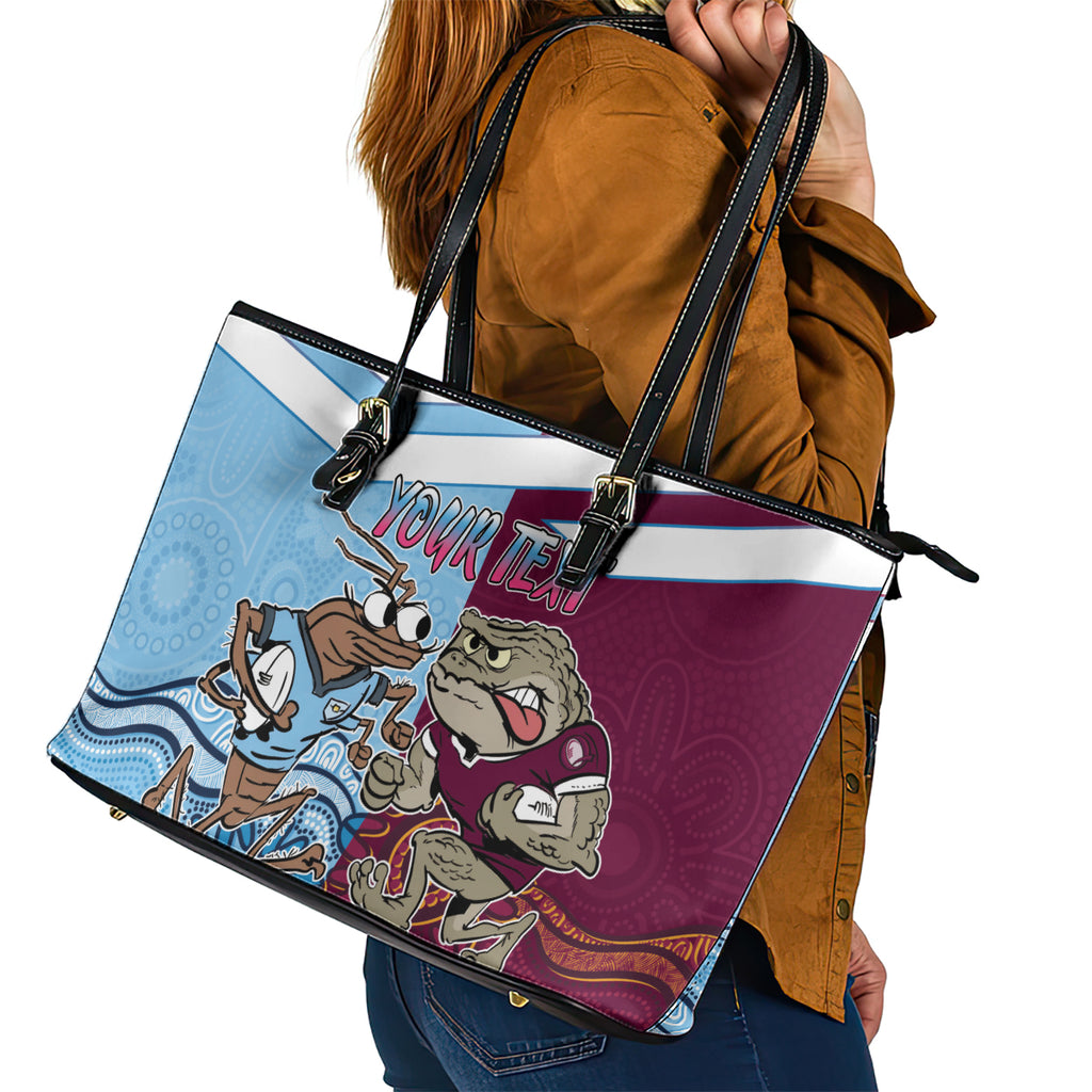 Custom QLD Cane Toad and NSW Cockroach Leather Tote Bag Aboriginal Inspired Together