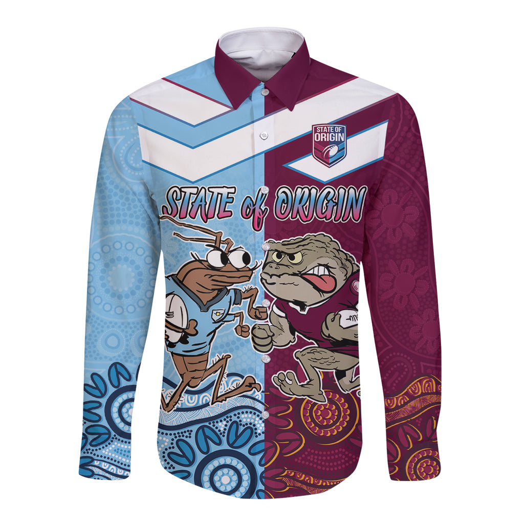 Custom QLD Cane Toad and NSW Cockroach Long Sleeve Button Shirt Aboriginal Inspired Together