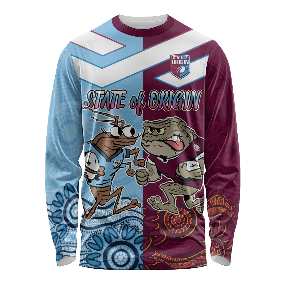 Custom QLD Cane Toad and NSW Cockroach Long Sleeve Shirt Aboriginal Inspired Together