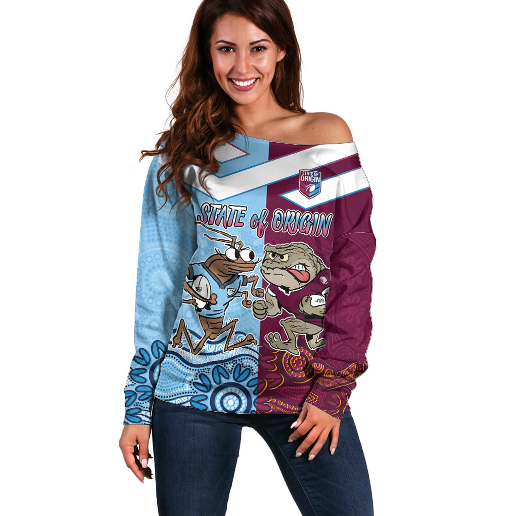 Custom QLD Cane Toad and NSW Cockroach Off Shoulder Sweater Aboriginal Inspired Together