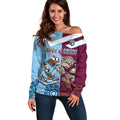 Custom QLD Cane Toad and NSW Cockroach Off Shoulder Sweater Aboriginal Inspired Together