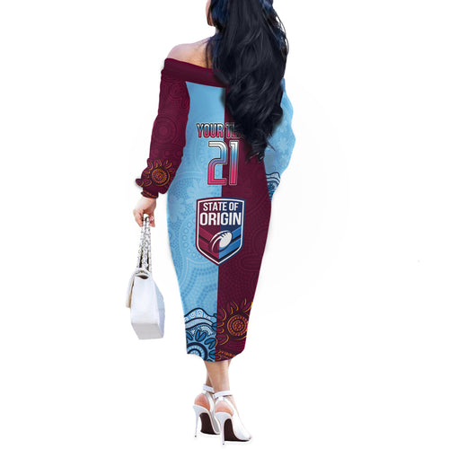 Custom QLD Cane Toad and NSW Cockroach Off The Shoulder Long Sleeve Dress Aboriginal Inspired Together