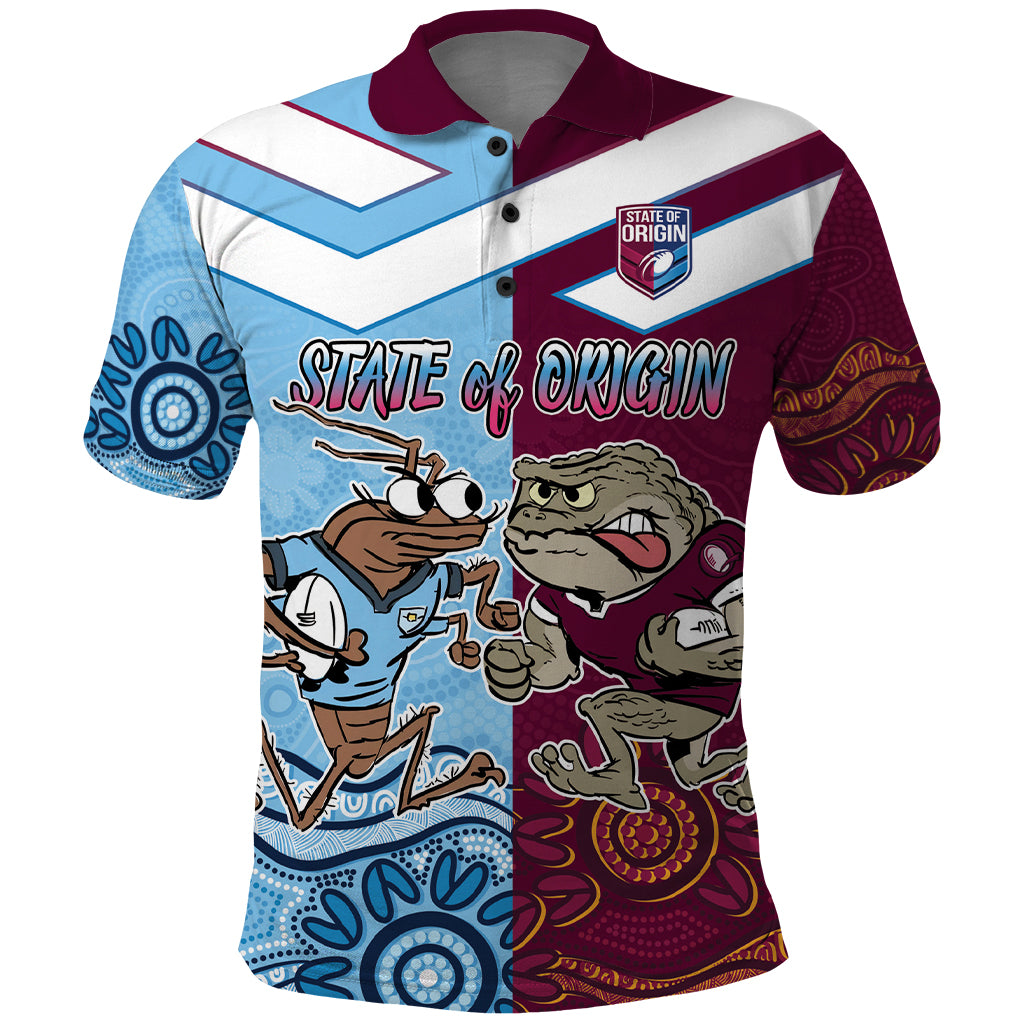 Custom QLD Cane Toad and NSW Cockroach Polo Shirt Aboriginal Inspired Together