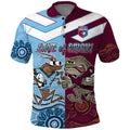 Custom QLD Cane Toad and NSW Cockroach Polo Shirt Aboriginal Inspired Together