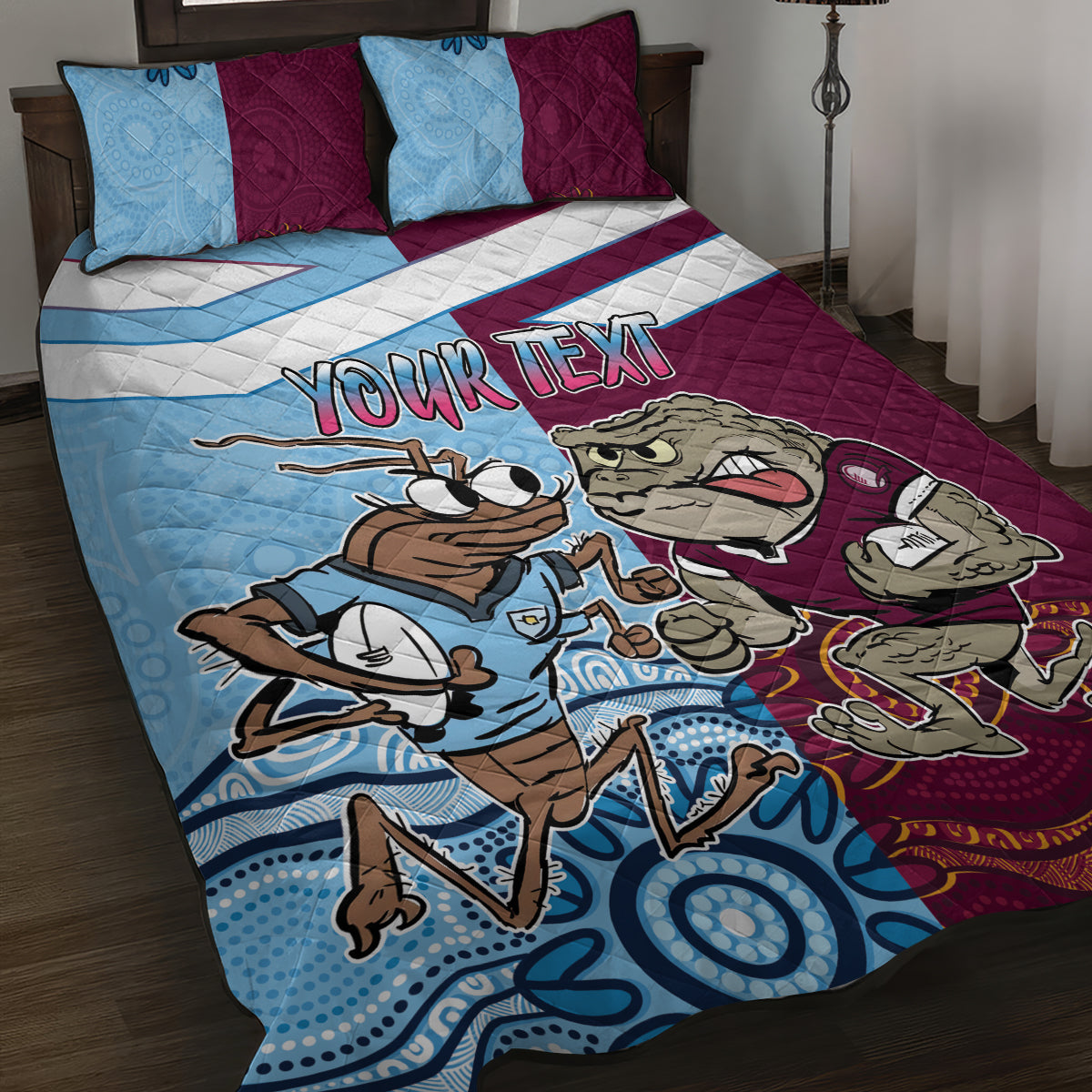 Custom QLD Cane Toad and NSW Cockroach Quilt Bed Set Aboriginal Inspired Together