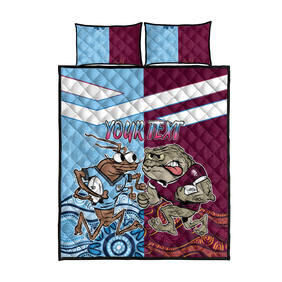 Custom QLD Cane Toad and NSW Cockroach Quilt Bed Set Aboriginal Inspired Together