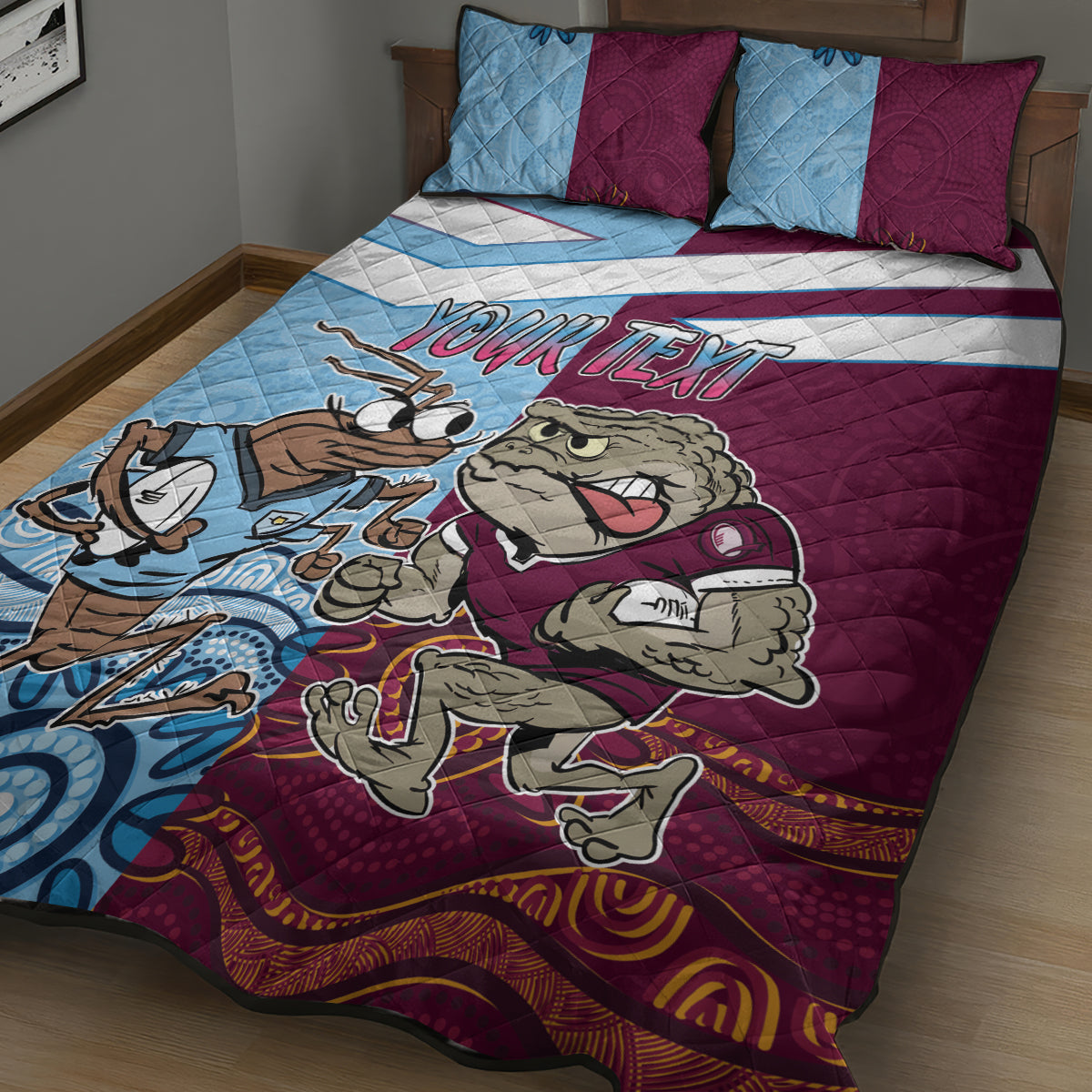 Custom QLD Cane Toad and NSW Cockroach Quilt Bed Set Aboriginal Inspired Together