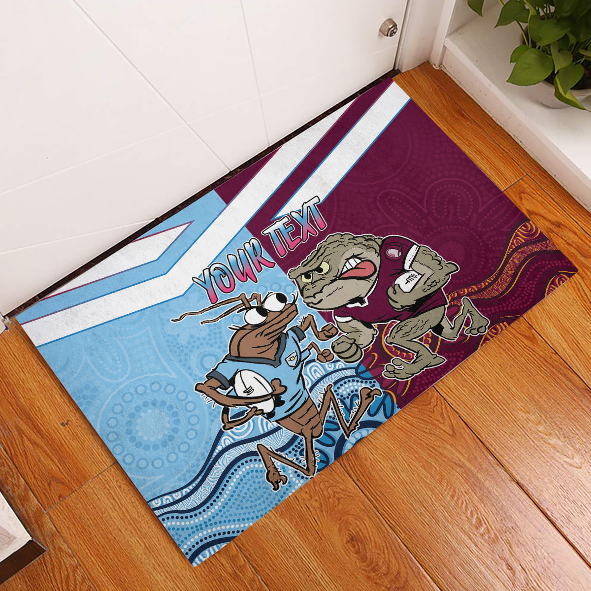Custom QLD Cane Toad and NSW Cockroach Rubber Doormat Aboriginal Inspired Together