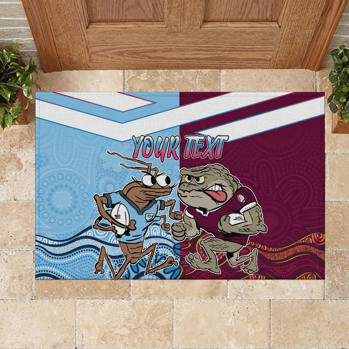Custom QLD Cane Toad and NSW Cockroach Rubber Doormat Aboriginal Inspired Together