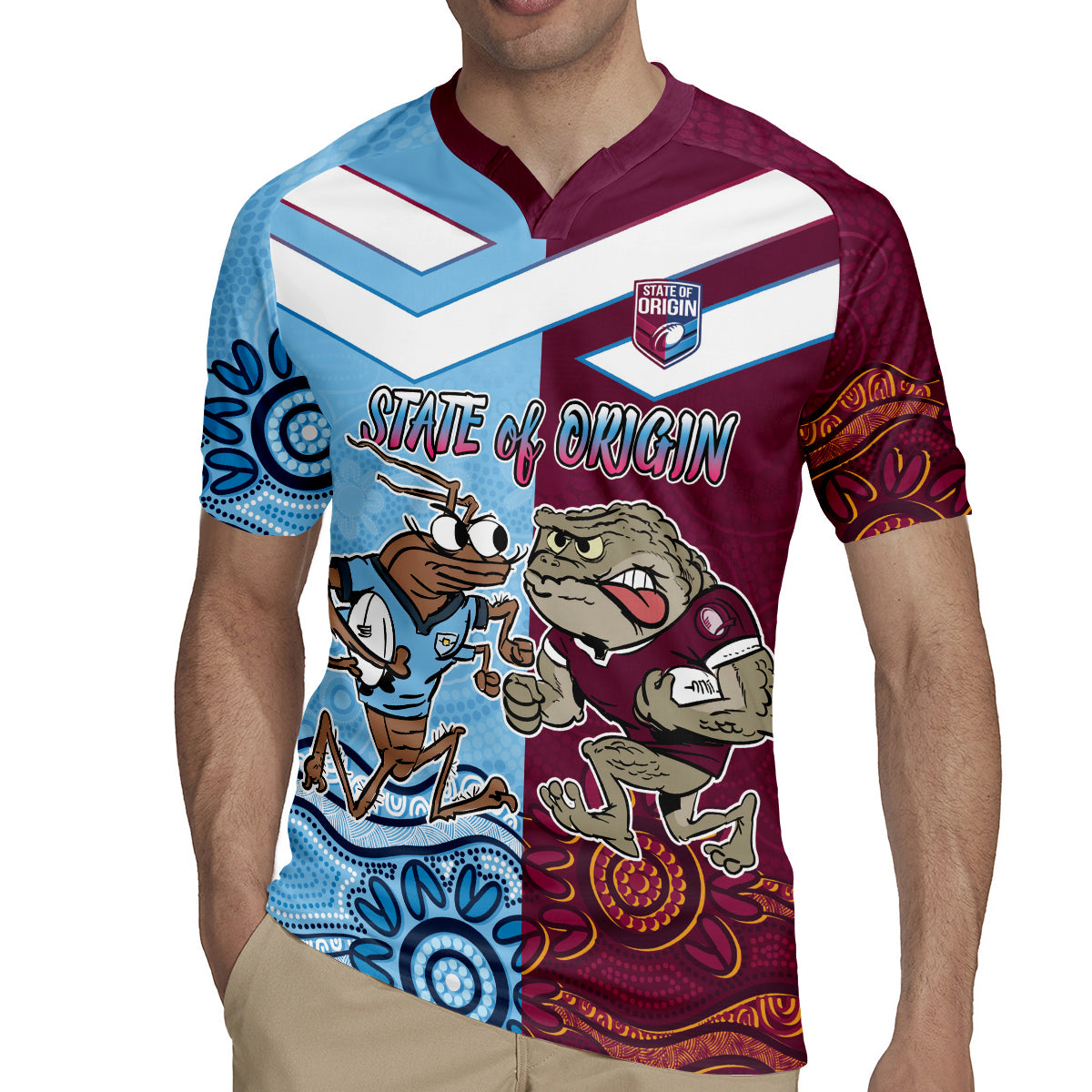 Custom QLD Cane Toad and NSW Cockroach Rugby Jersey Aboriginal Inspired Together