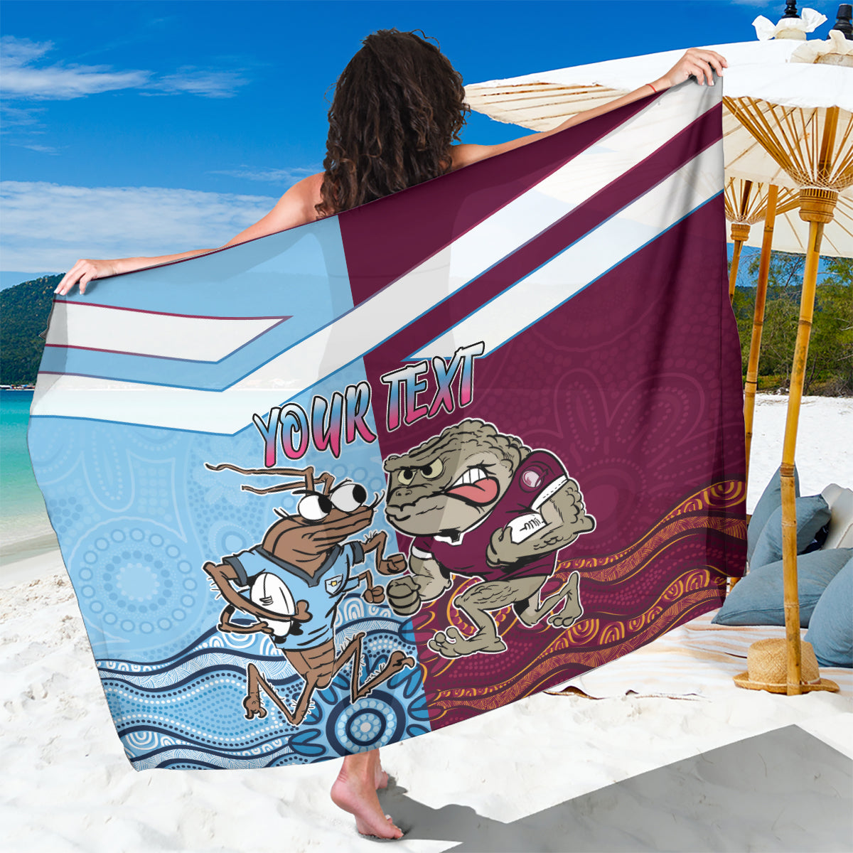 Custom QLD Cane Toad and NSW Cockroach Sarong Aboriginal Inspired Together