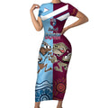 Custom QLD Cane Toad and NSW Cockroach Short Sleeve Bodycon Dress Aboriginal Inspired Together