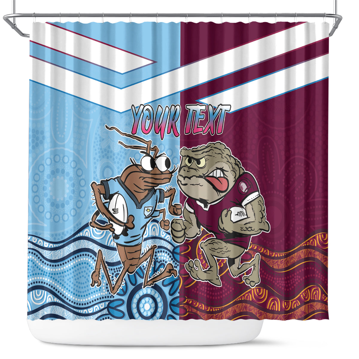 Custom QLD Cane Toad and NSW Cockroach Shower Curtain Aboriginal Inspired Together