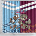 Custom QLD Cane Toad and NSW Cockroach Shower Curtain Aboriginal Inspired Together