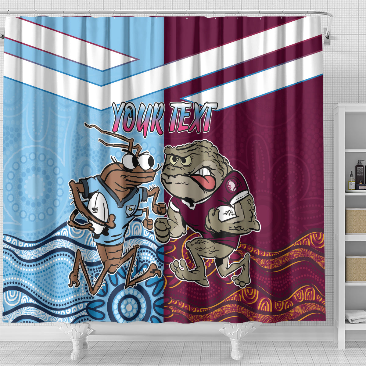 Custom QLD Cane Toad and NSW Cockroach Shower Curtain Aboriginal Inspired Together