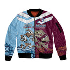 Custom QLD Cane Toad and NSW Cockroach Sleeve Zip Bomber Jacket Aboriginal Inspired Together