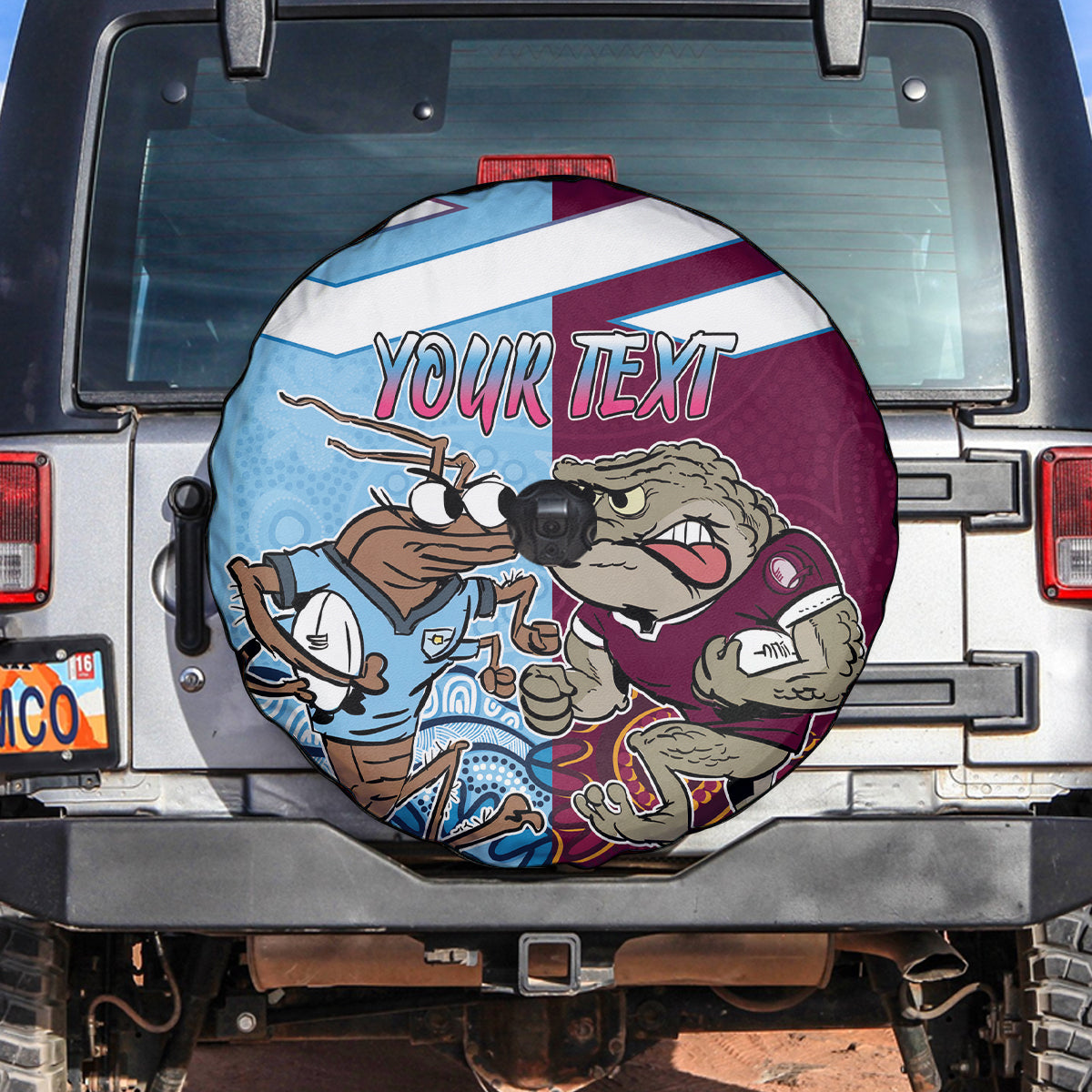 Custom QLD Cane Toad and NSW Cockroach Spare Tire Cover Aboriginal Inspired Together