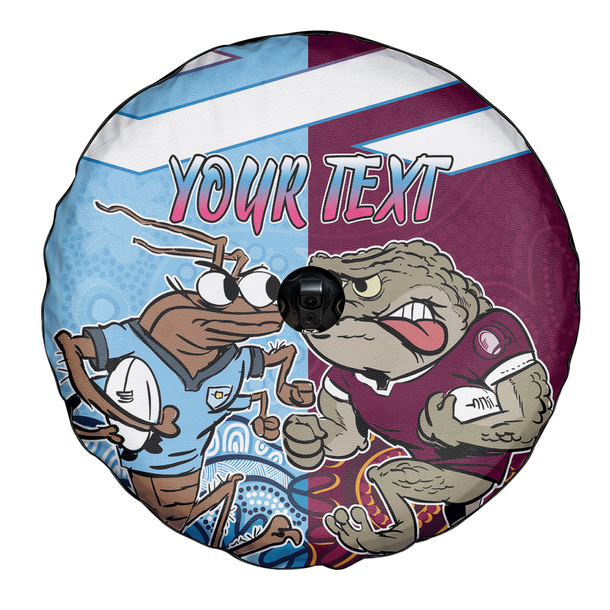 Custom QLD Cane Toad and NSW Cockroach Spare Tire Cover Aboriginal Inspired Together