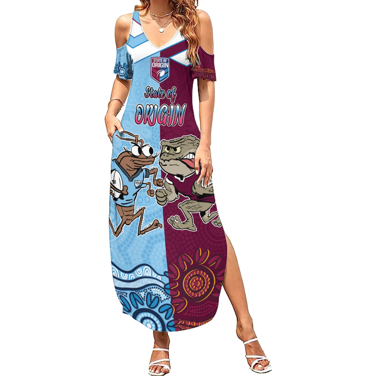 Custom QLD Cane Toad and NSW Cockroach Summer Maxi Dress Aboriginal Inspired Together