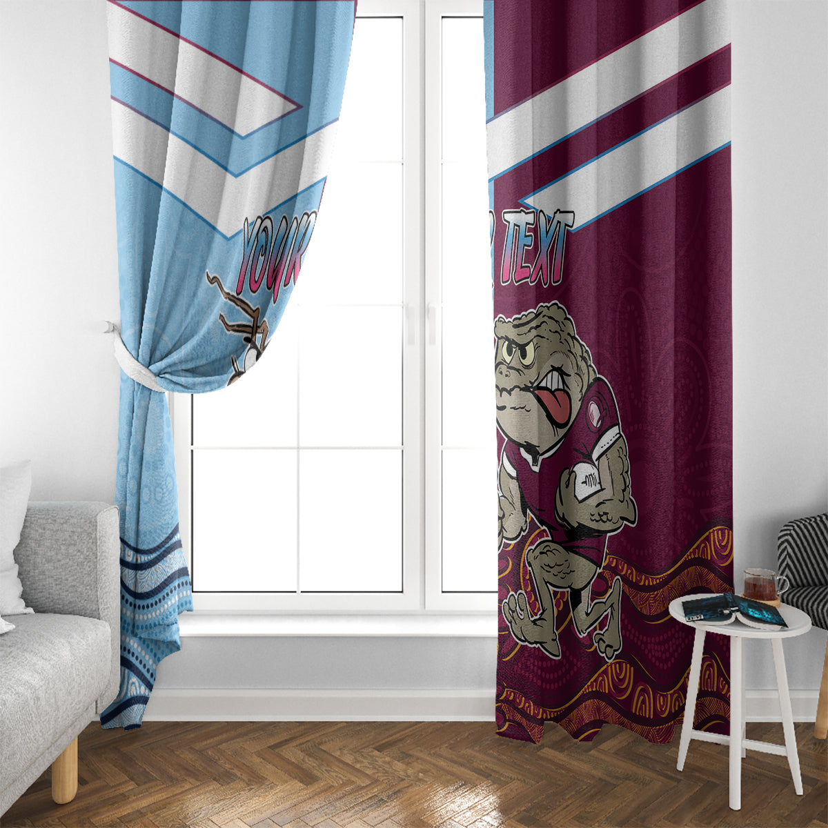 Custom QLD Cane Toad and NSW Cockroach Window Curtain Aboriginal Inspired Together