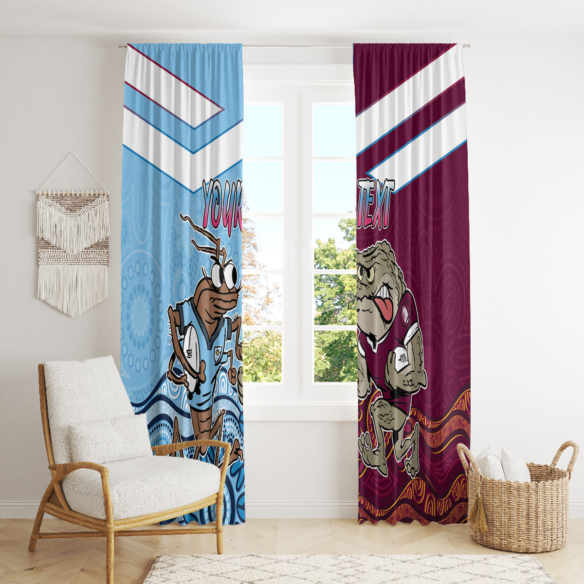 Custom QLD Cane Toad and NSW Cockroach Window Curtain Aboriginal Inspired Together