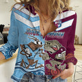 Custom QLD Cane Toad and NSW Cockroach Women Casual Shirt Aboriginal Inspired Together