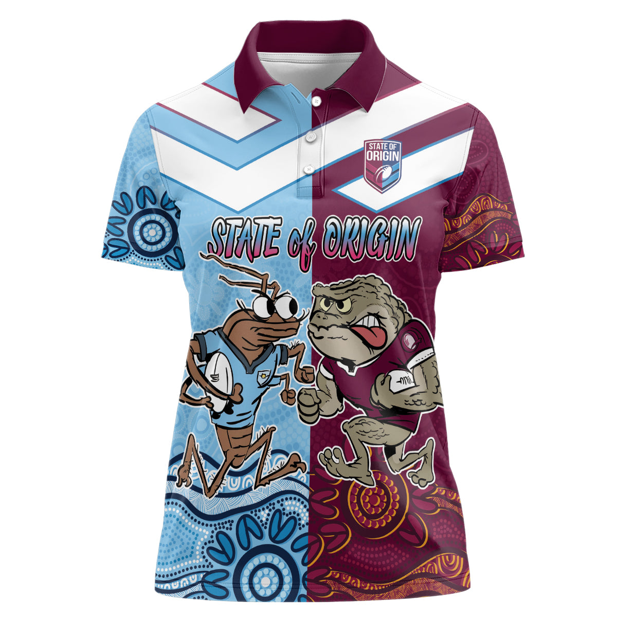 Custom QLD Cane Toad and NSW Cockroach Women Polo Shirt Aboriginal Inspired Together