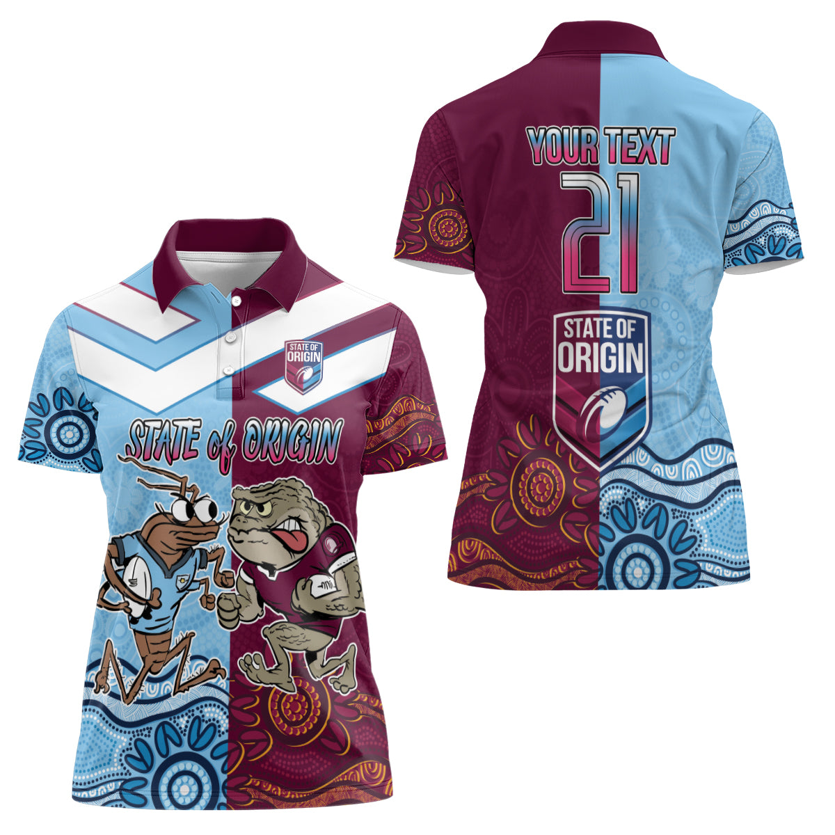 Custom QLD Cane Toad and NSW Cockroach Women Polo Shirt Aboriginal Inspired Together
