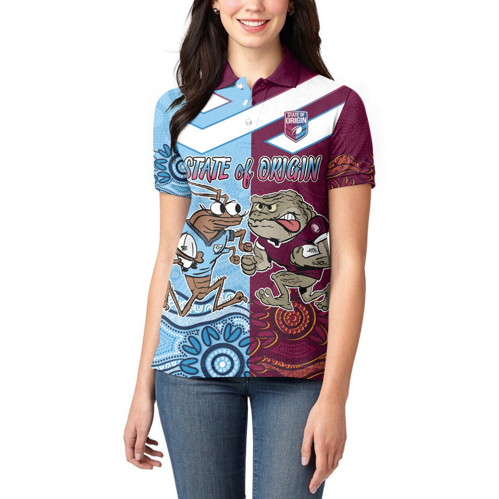Custom QLD Cane Toad and NSW Cockroach Women Polo Shirt Aboriginal Inspired Together
