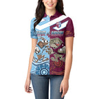 Custom QLD Cane Toad and NSW Cockroach Women Polo Shirt Aboriginal Inspired Together