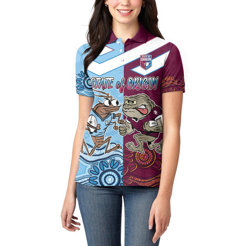 Custom QLD Cane Toad and NSW Cockroach Women Polo Shirt Aboriginal Inspired Together