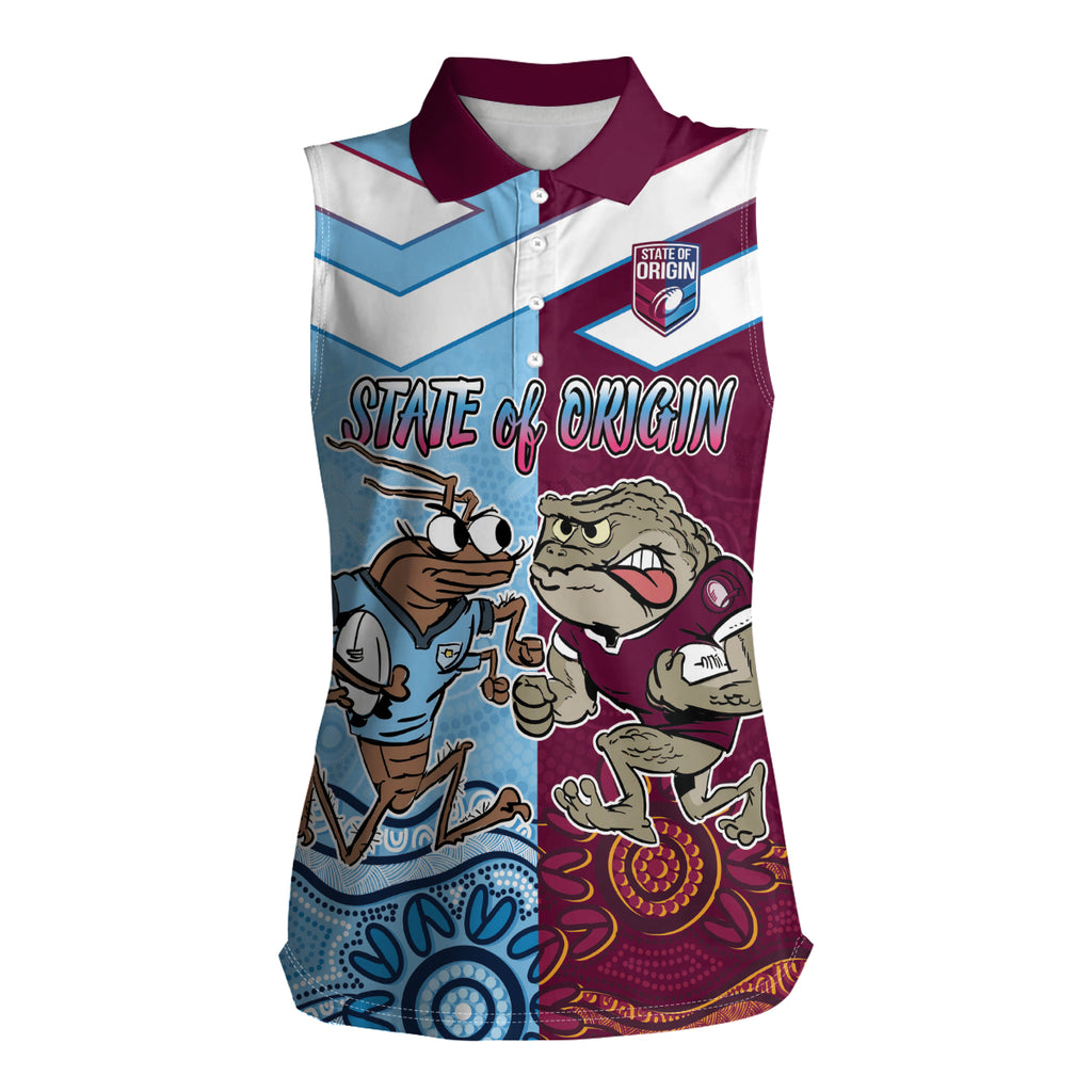Custom QLD Cane Toad and NSW Cockroach Women Sleeveless Polo Shirt Aboriginal Inspired Together