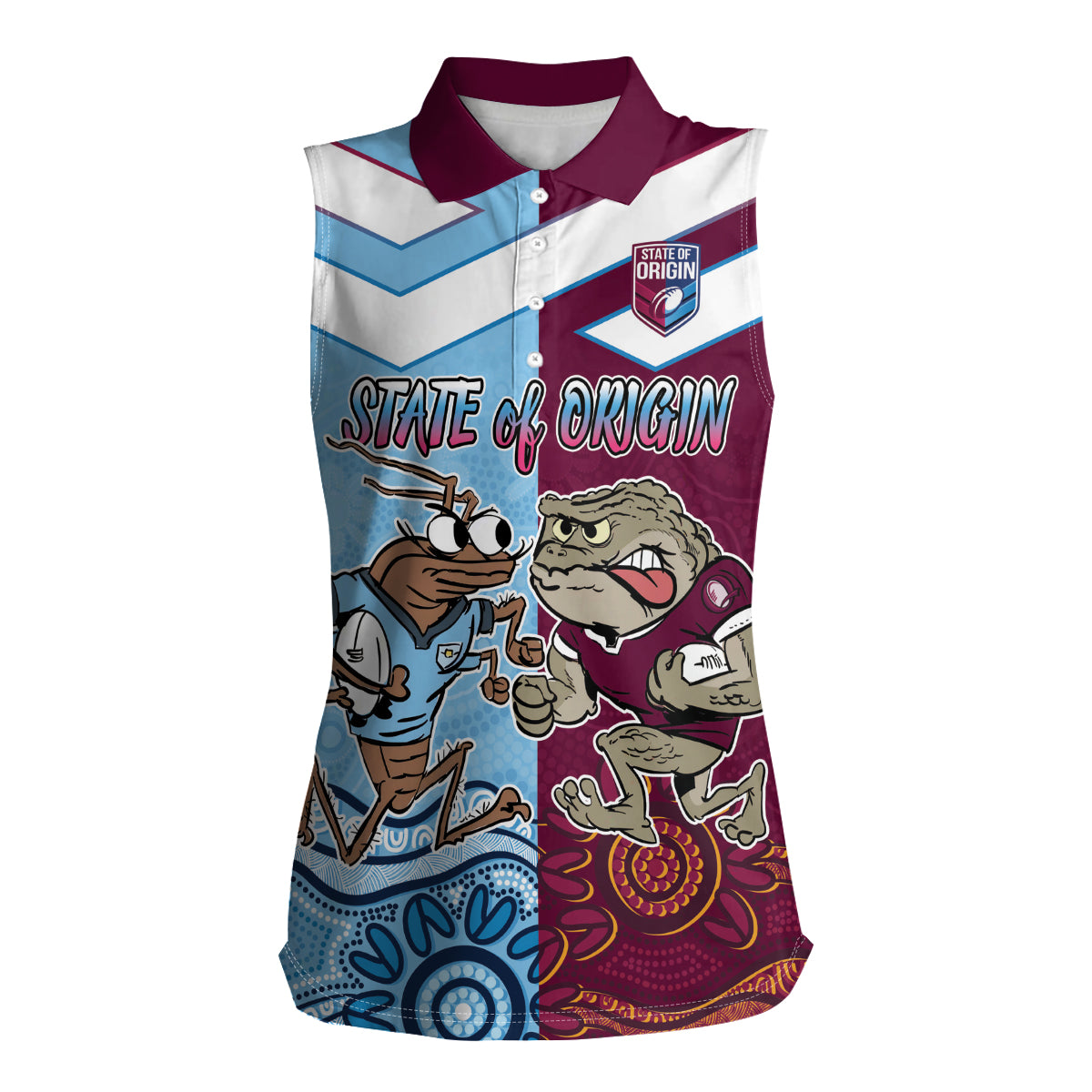 Custom QLD Cane Toad and NSW Cockroach Women Sleeveless Polo Shirt Aboriginal Inspired Together
