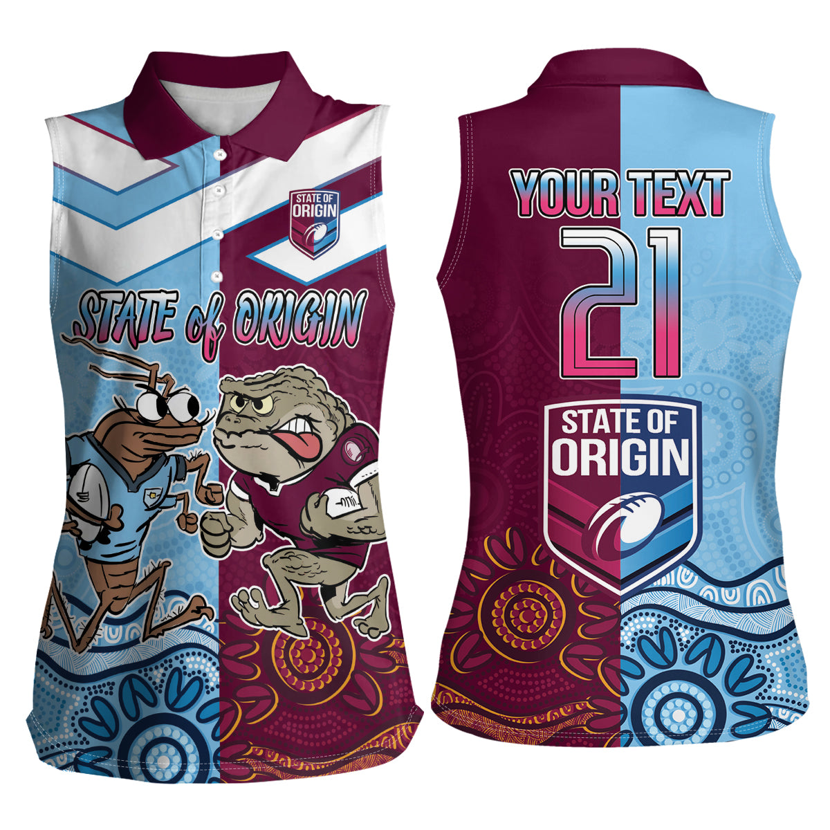 Custom QLD Cane Toad and NSW Cockroach Women Sleeveless Polo Shirt Aboriginal Inspired Together