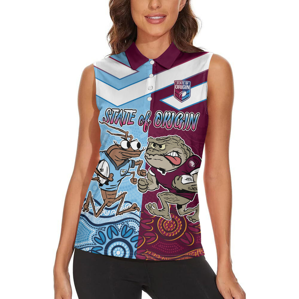 Custom QLD Cane Toad and NSW Cockroach Women Sleeveless Polo Shirt Aboriginal Inspired Together