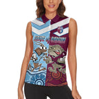 Custom QLD Cane Toad and NSW Cockroach Women Sleeveless Polo Shirt Aboriginal Inspired Together