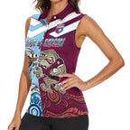 Custom QLD Cane Toad and NSW Cockroach Women Sleeveless Polo Shirt Aboriginal Inspired Together