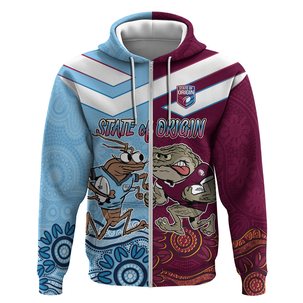Custom QLD Cane Toad and NSW Cockroach Zip Hoodie Aboriginal Inspired Together
