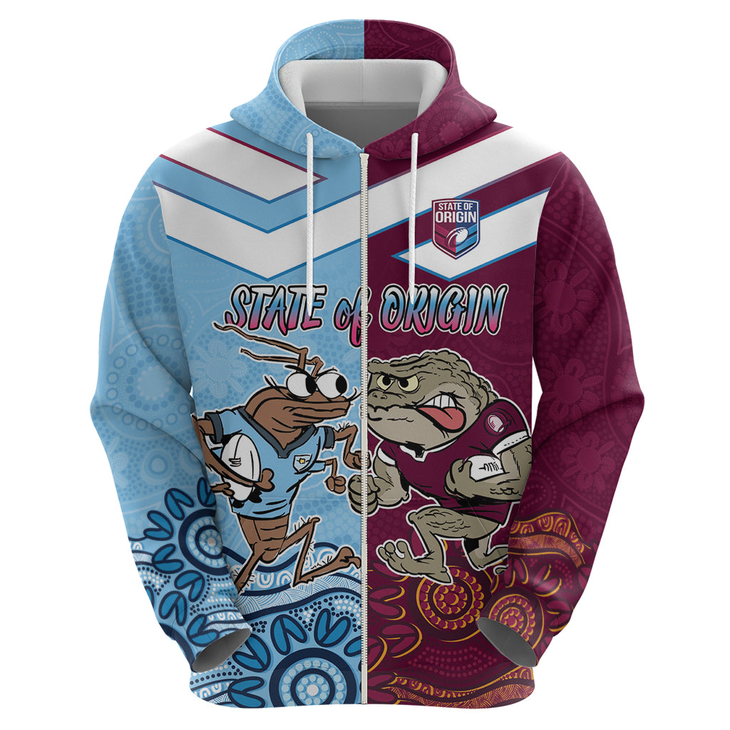 Custom QLD Cane Toad and NSW Cockroach Zip Hoodie Aboriginal Inspired Together