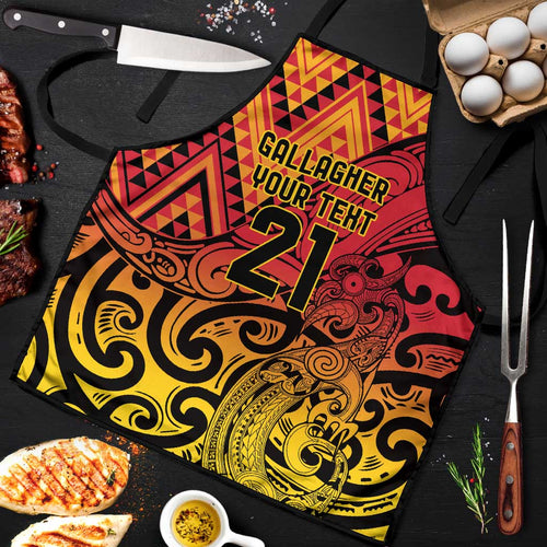 New Zealand Rangatira Custom Apron Red and Gold Niho Taniwha Maori Tribal - Aussie Hoodie